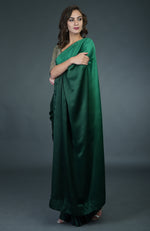 Bottle Green Ombre Saree With Zardozi Work Blouse