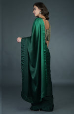 Bottle Green Ombre Saree With Zardozi Work Blouse