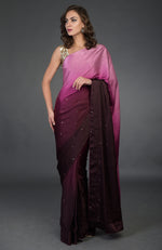 Maroon-Red Ombre Sequin & Zardozi Hand Embroidered Saree