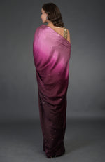 Wine-Pink Ombre Sequin & Zardozi Hand Embroidered Saree