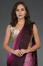 Wine-Pink Ombre Sequin & Zardozi Hand Embroidered Saree