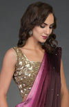 Wine-Pink Ombre Sequin & Zardozi Hand Embroidered Saree