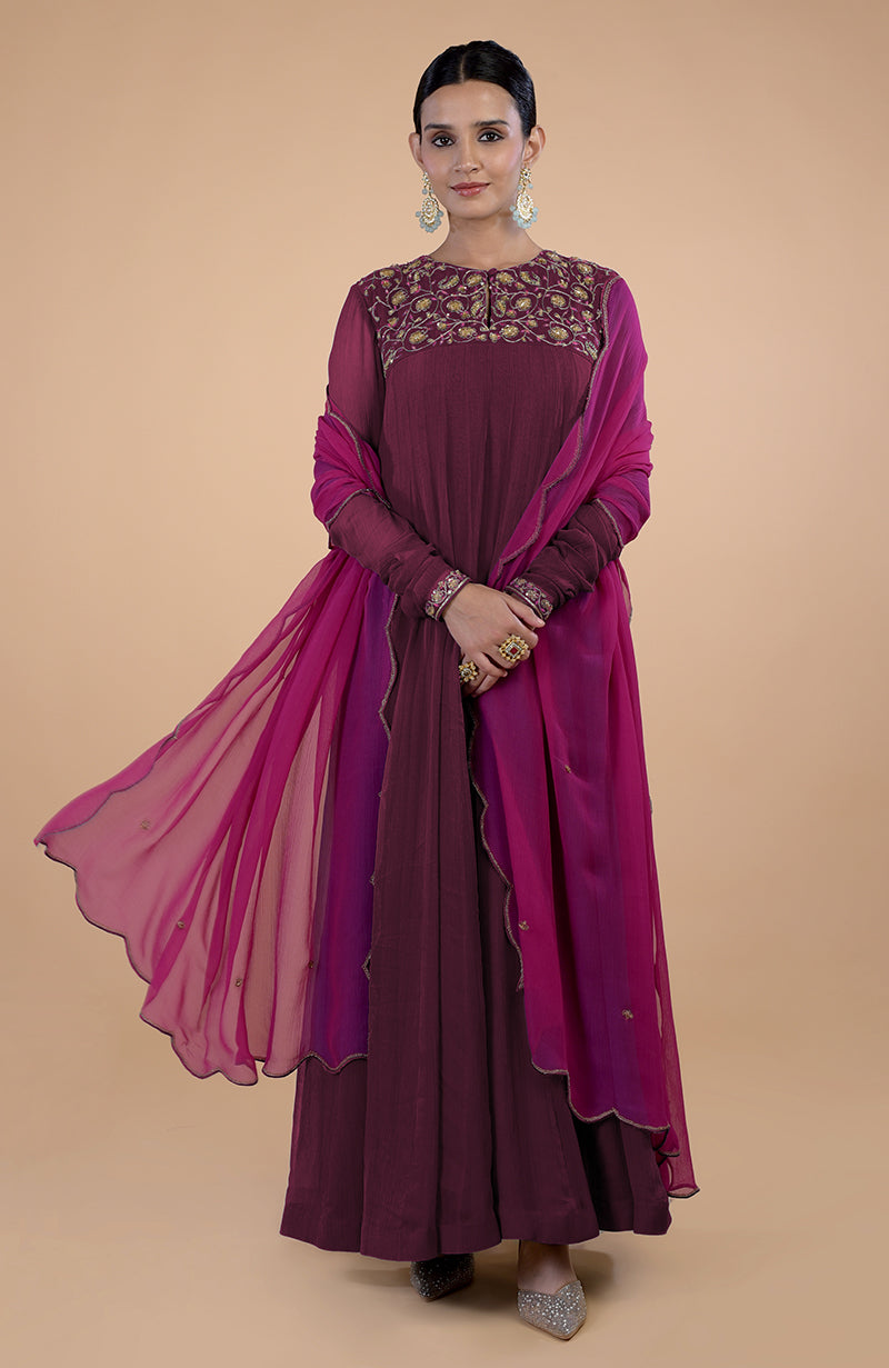 Iktara  Teal-Pink Zardozi Embroidered Anarkali Set
