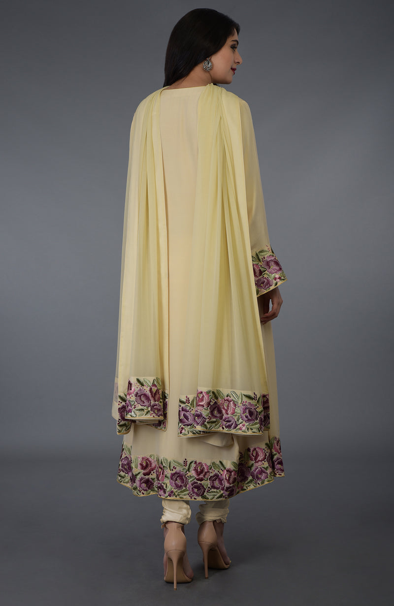 Lemon Chiffon Parsi Gara Embroidered Suit