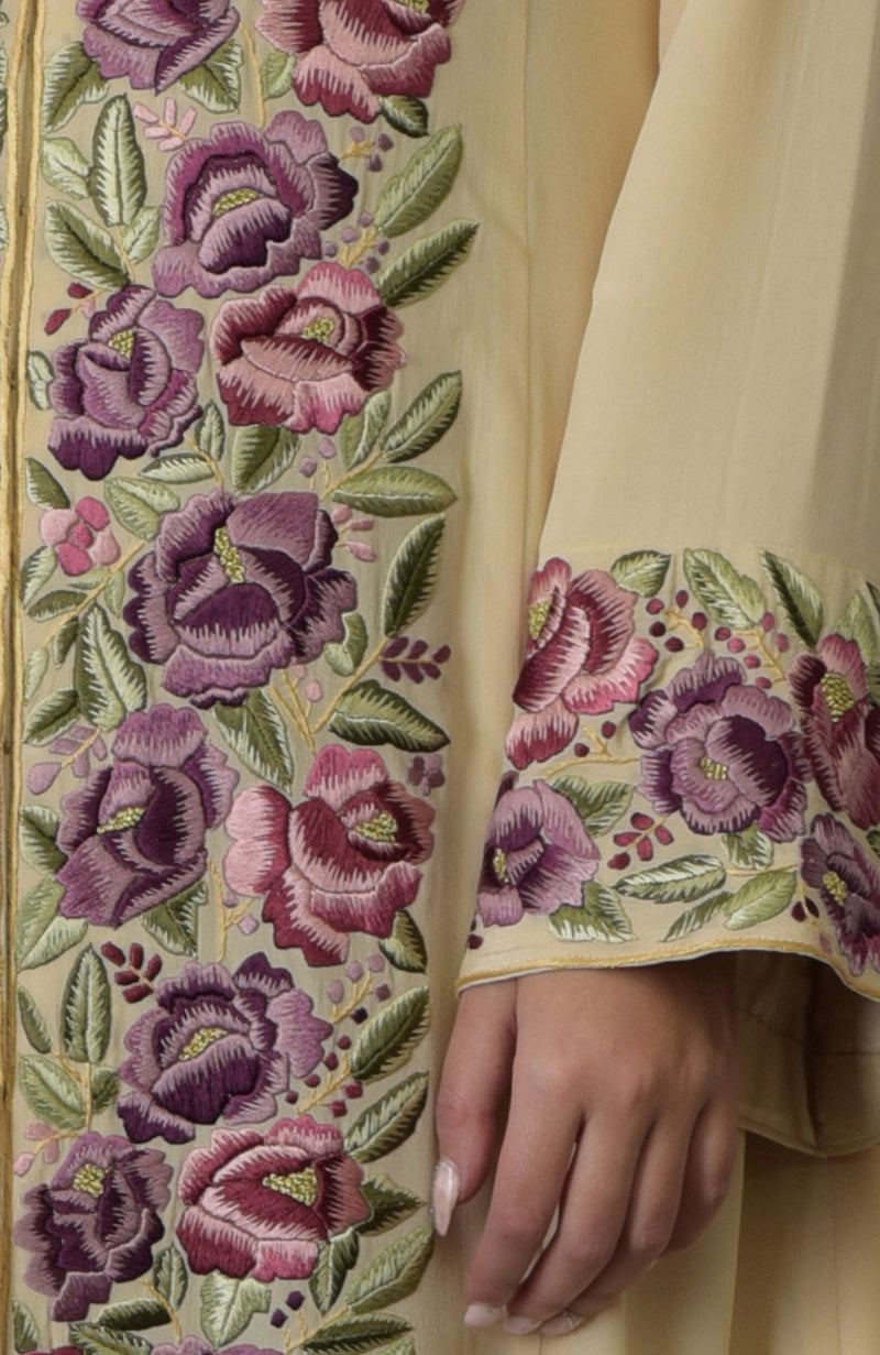 Lemon Chiffon Parsi Gara Embroidered Suit
