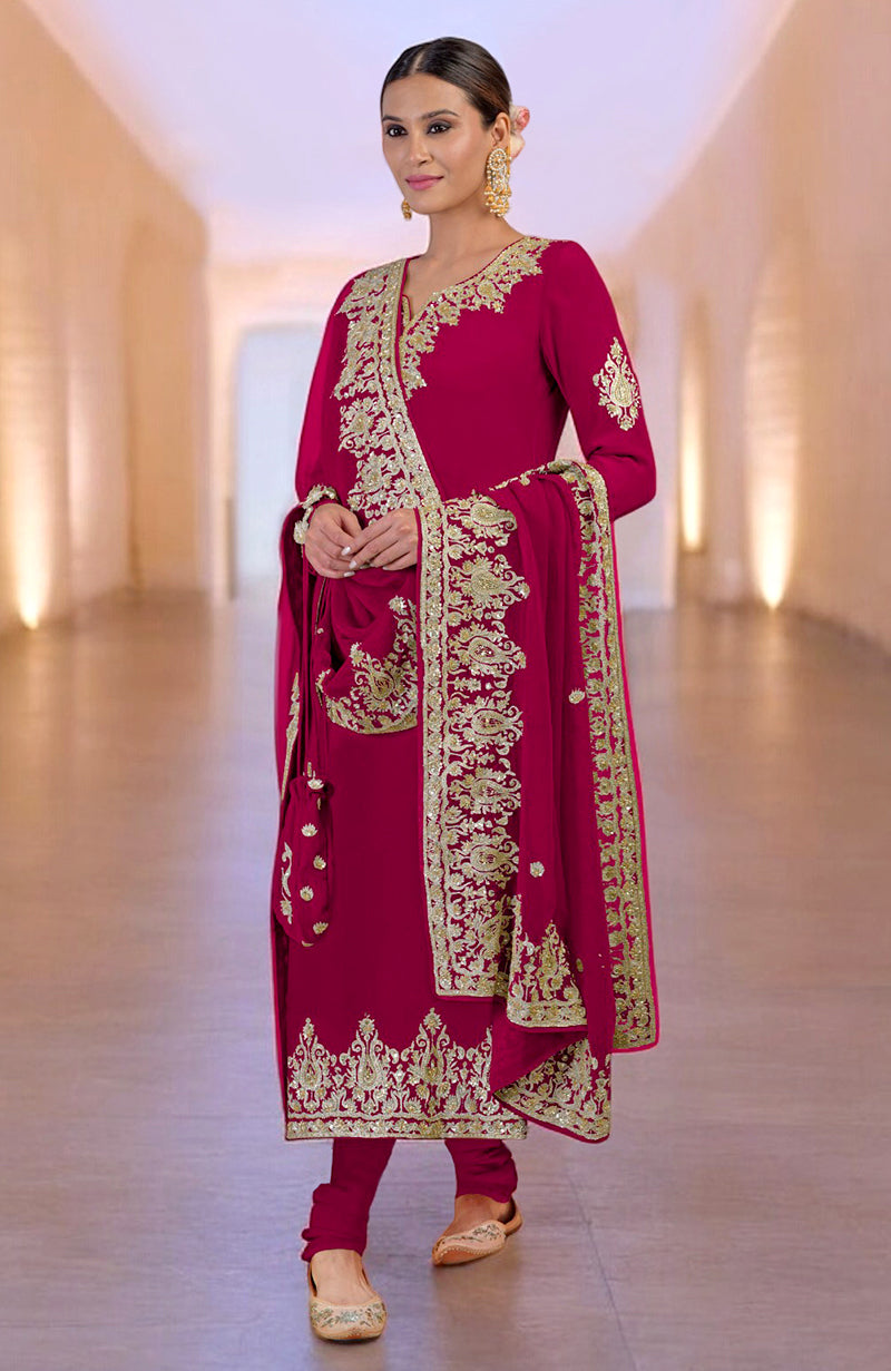 Bright Rose Gold Kashmiri Tilla & Zardozi Hand Embroidered Kurta Set