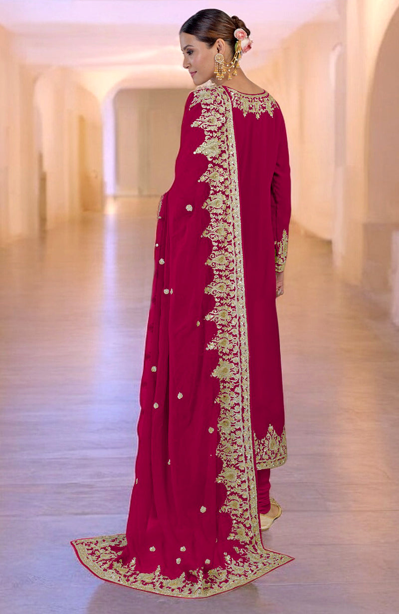 Bright Rose Gold Kashmiri Tilla & Zardozi Hand Embroidered Kurta Set