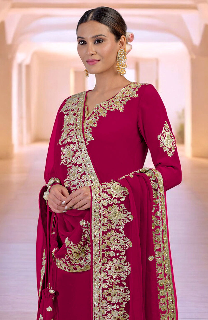 Bright Rose Gold Kashmiri Tilla & Zardozi Hand Embroidered Kurta Set