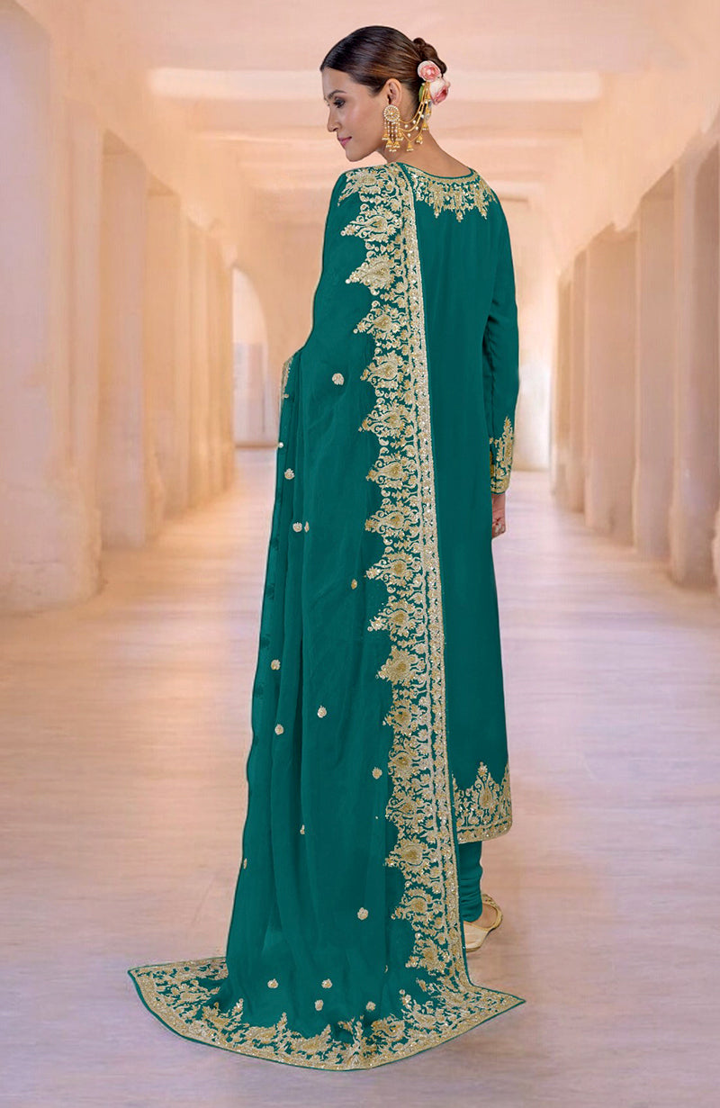 Proud Peacock Gold Kashmiri Tilla & Zardozi Hand Embroidered Kurta Set