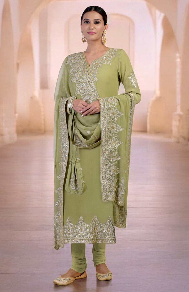 Bog Green Gold Kashmiri Tilla & Zardozi Hand Embroidered Kurta Set