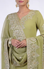 Bog Green Gold Kashmiri Tilla & Zardozi Hand Embroidered Kurta Set