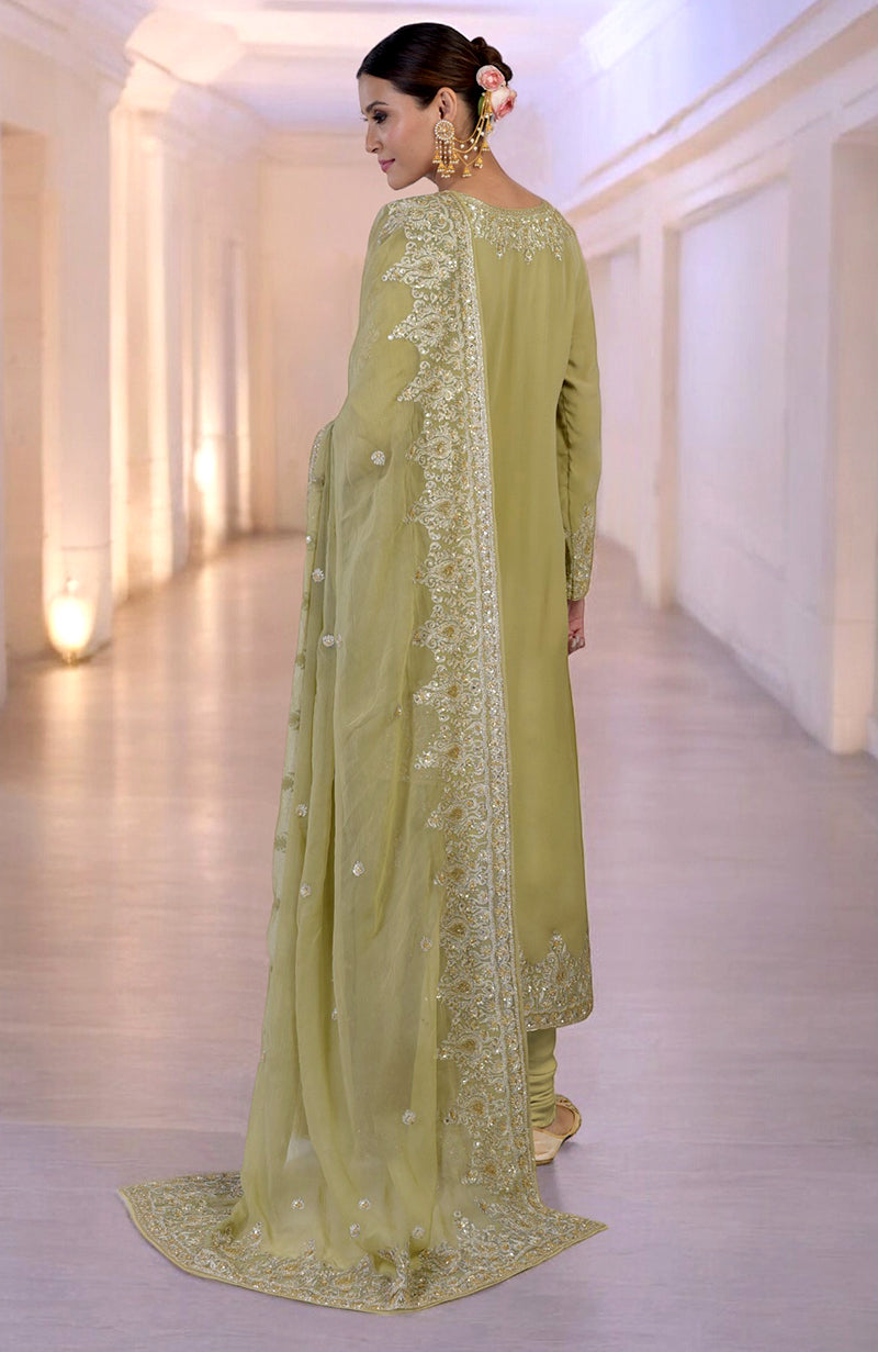 Bog Green Gold Kashmiri Tilla & Zardozi Hand Embroidered Kurta Set