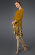Dijon Mustard Parsi Embroidered Tunic Suit