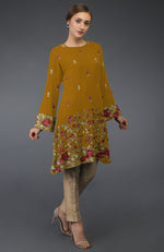 Dijon Mustard Parsi Embroidered Tunic Suit