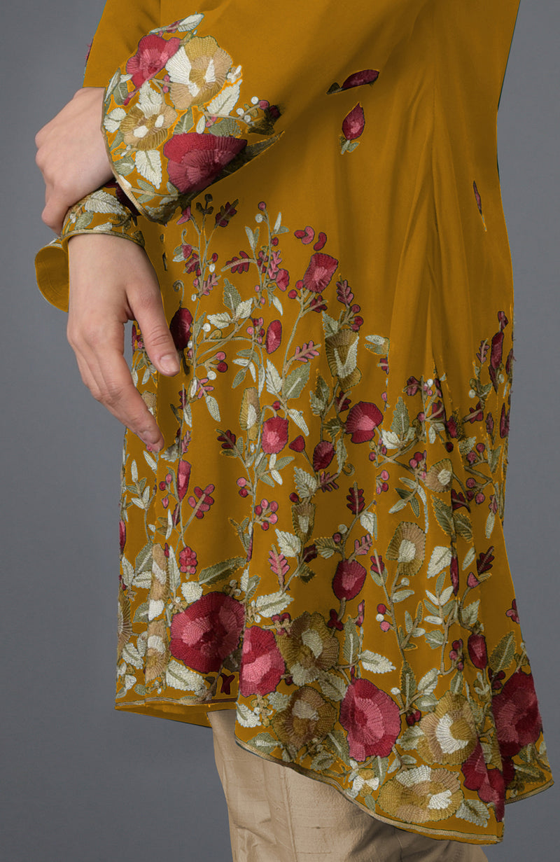 Dijon Mustard Parsi Embroidered Tunic Suit
