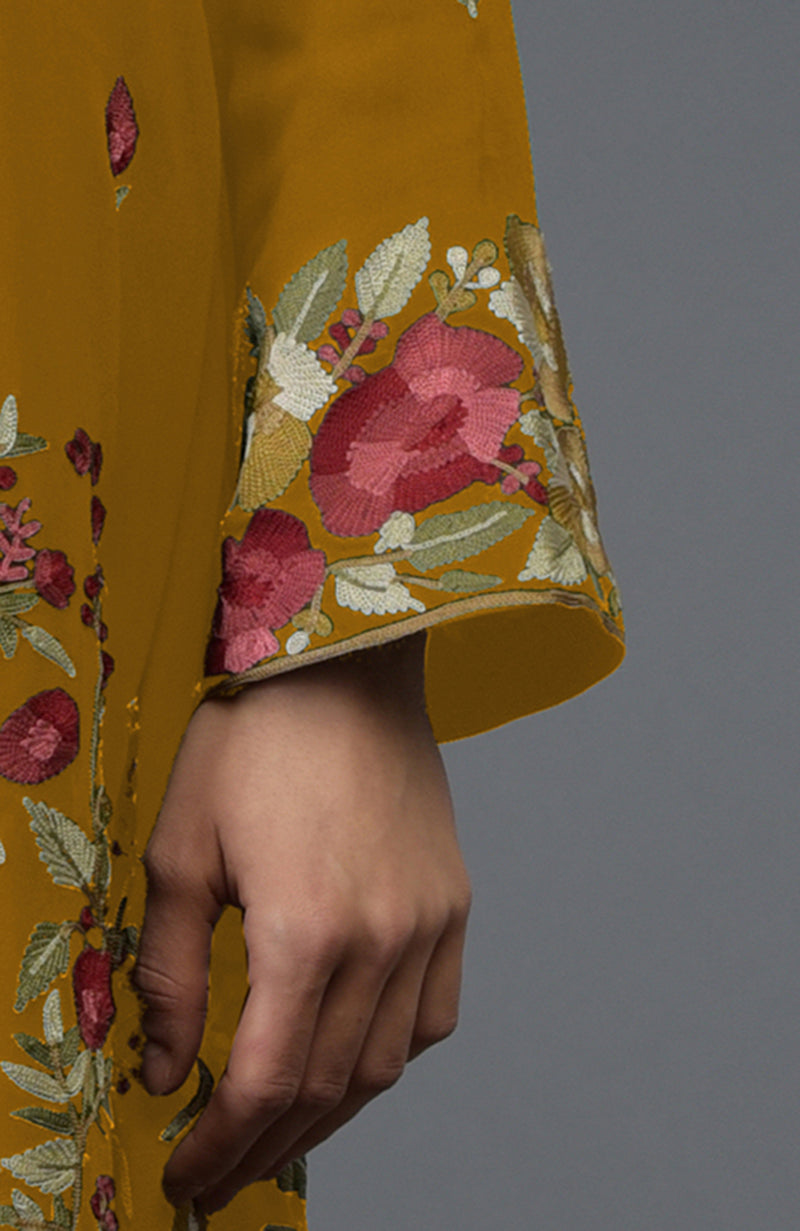 Dijon Mustard Parsi Embroidered Tunic Suit