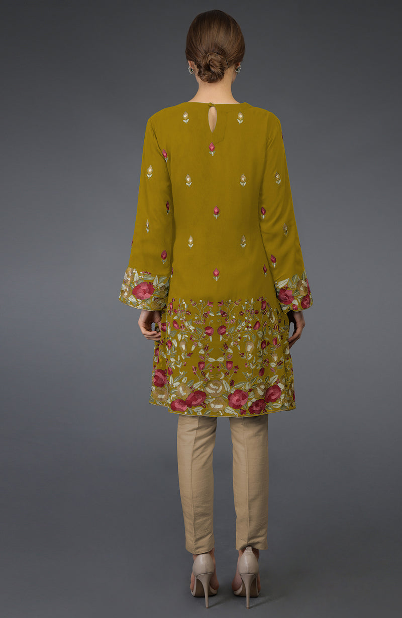 Mustard Parsi Embroidered Tunic Suit
