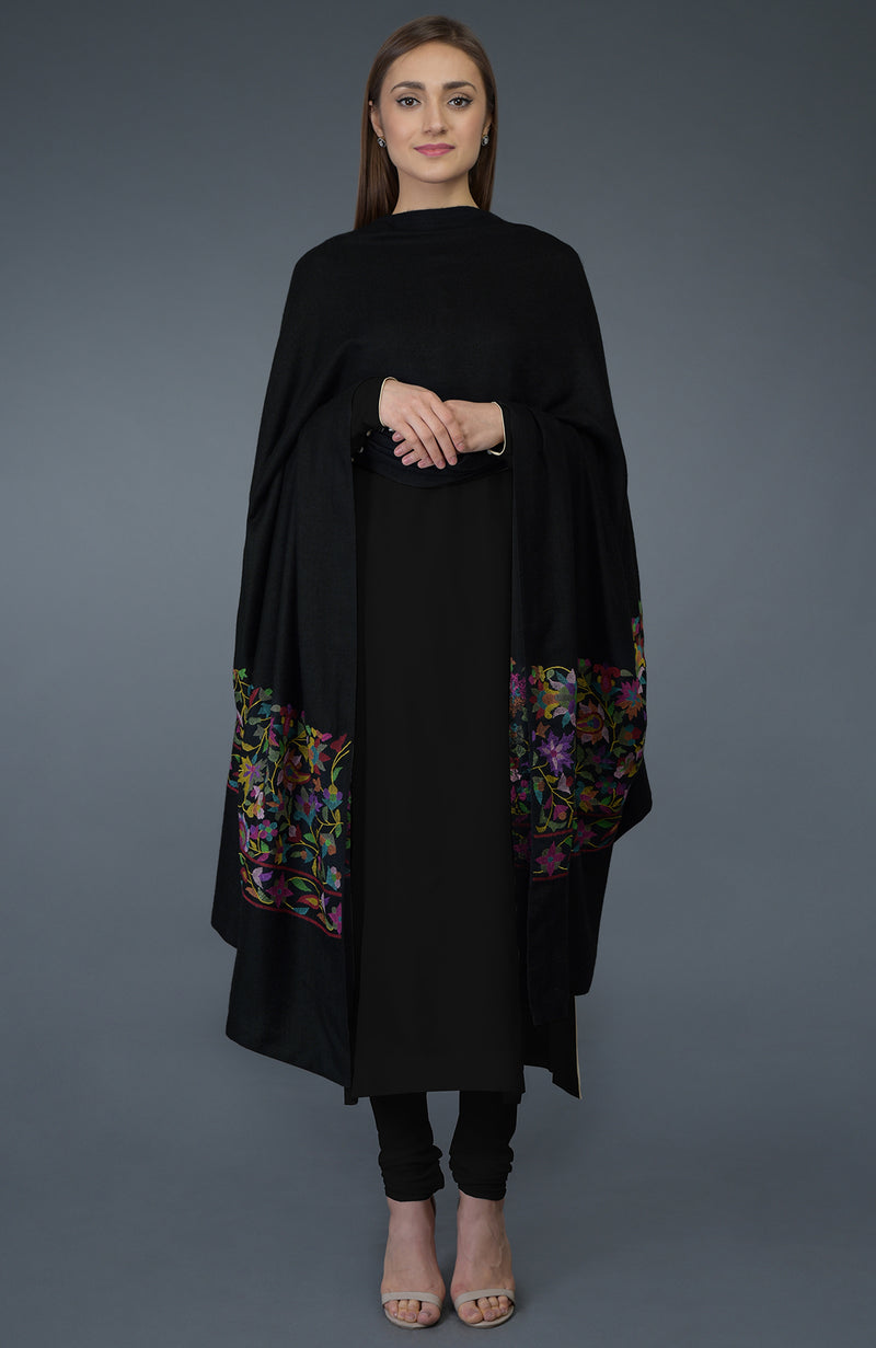 Black Kani Art Embroidered Dupatta with Suit