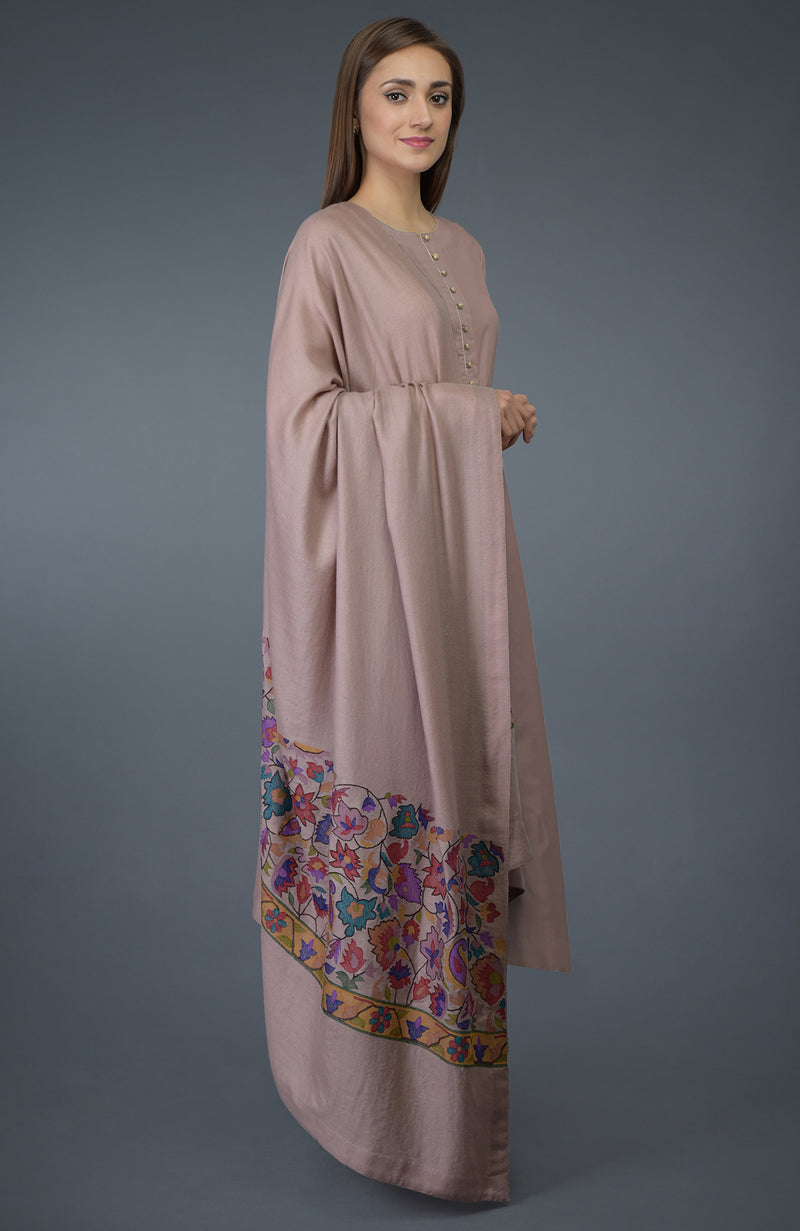 Dusty Rose Kani Art Embroidered Dupatta with Suit