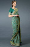 Pre-Order Green Bandhej & Banarasi Zari Zardozi Hand Embroidered Saree