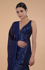 Sapphire Blue Sequin Embroidered Sharara Set