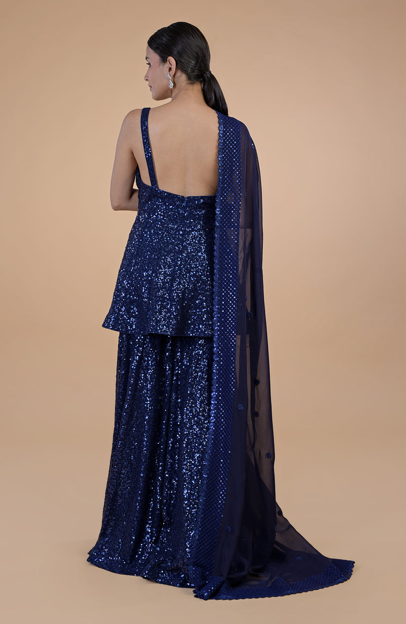 Sapphire Blue Sequin Embroidered Sharara Set