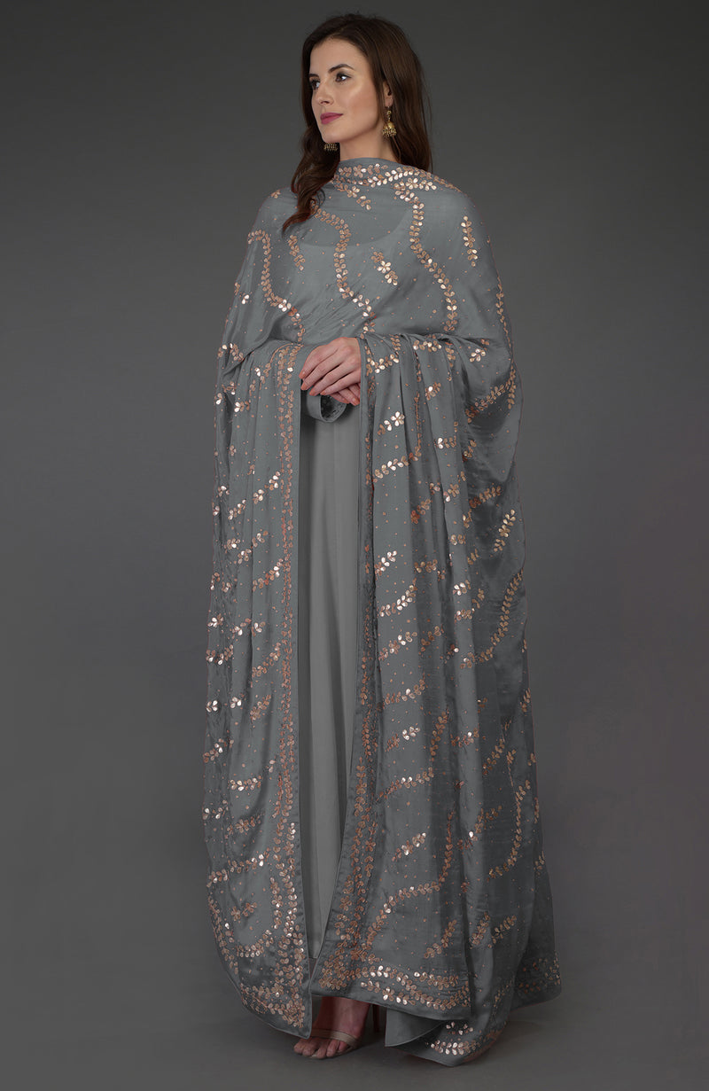 Grey Gota Patti and Kasab Zari Hand Embroidered Dupatta