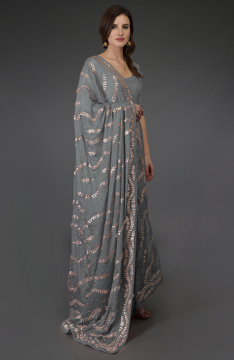 Grey Gota Patti and Kasab Zari Hand Embroidered Dupatta