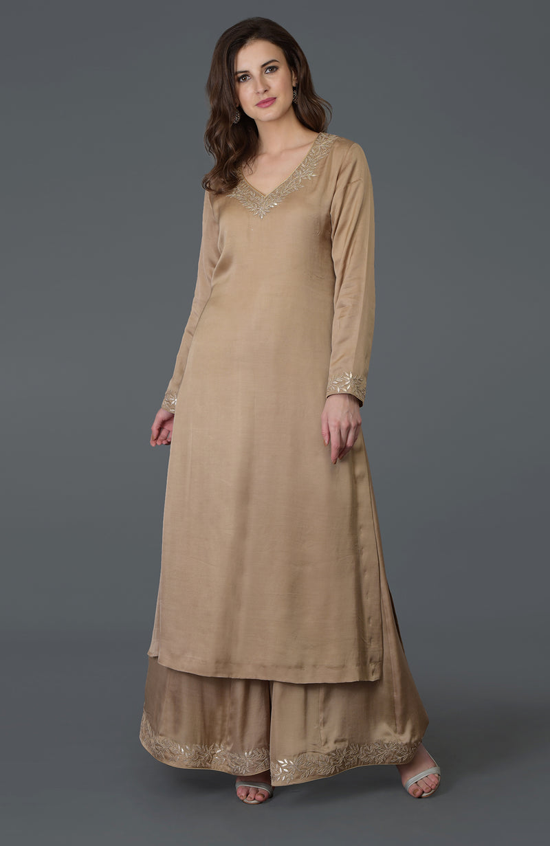Beige Gota Patti Work Farshi Palazzo Suit