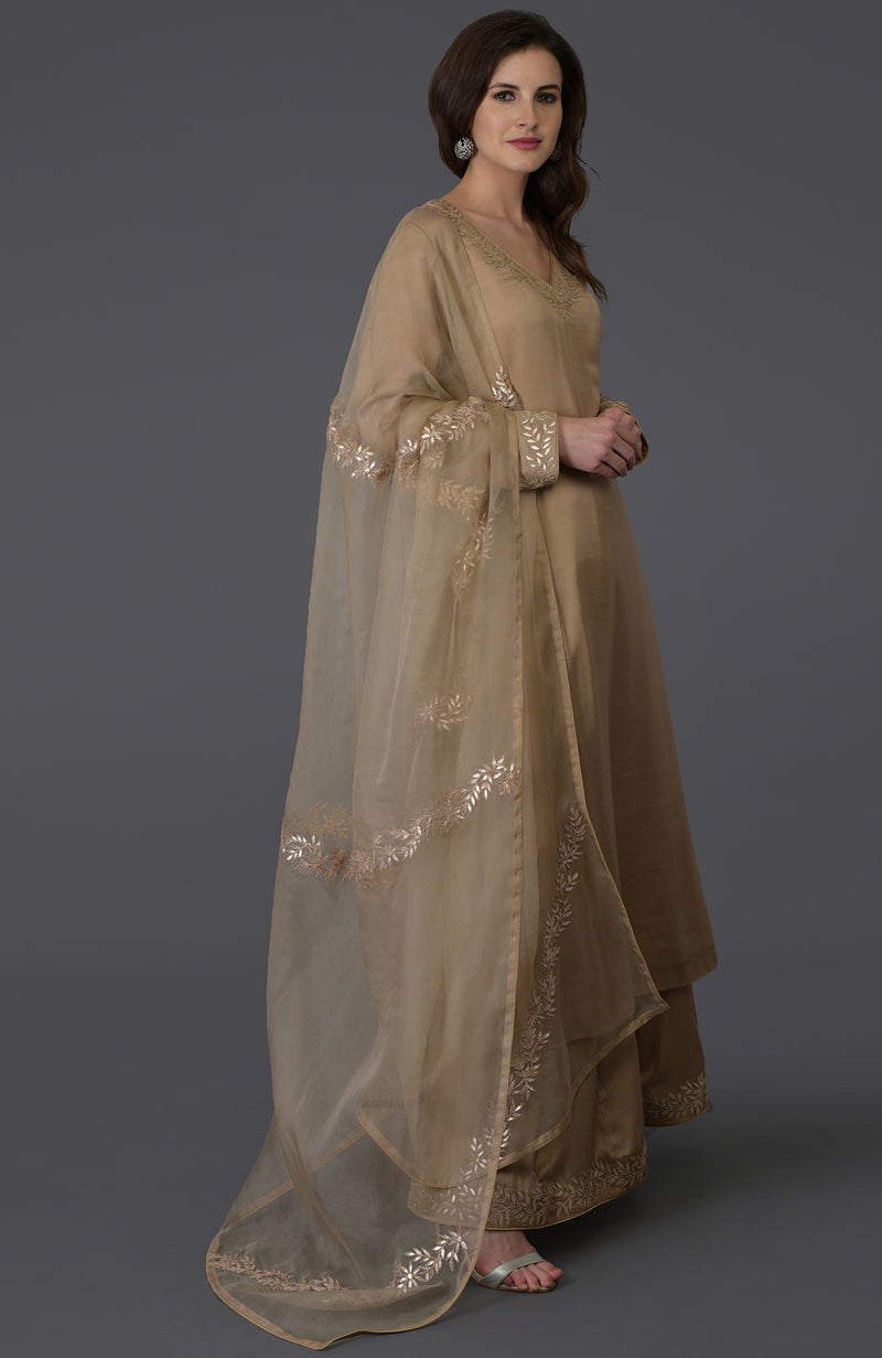 Beige Gota Patti Work Farshi Palazzo Suit