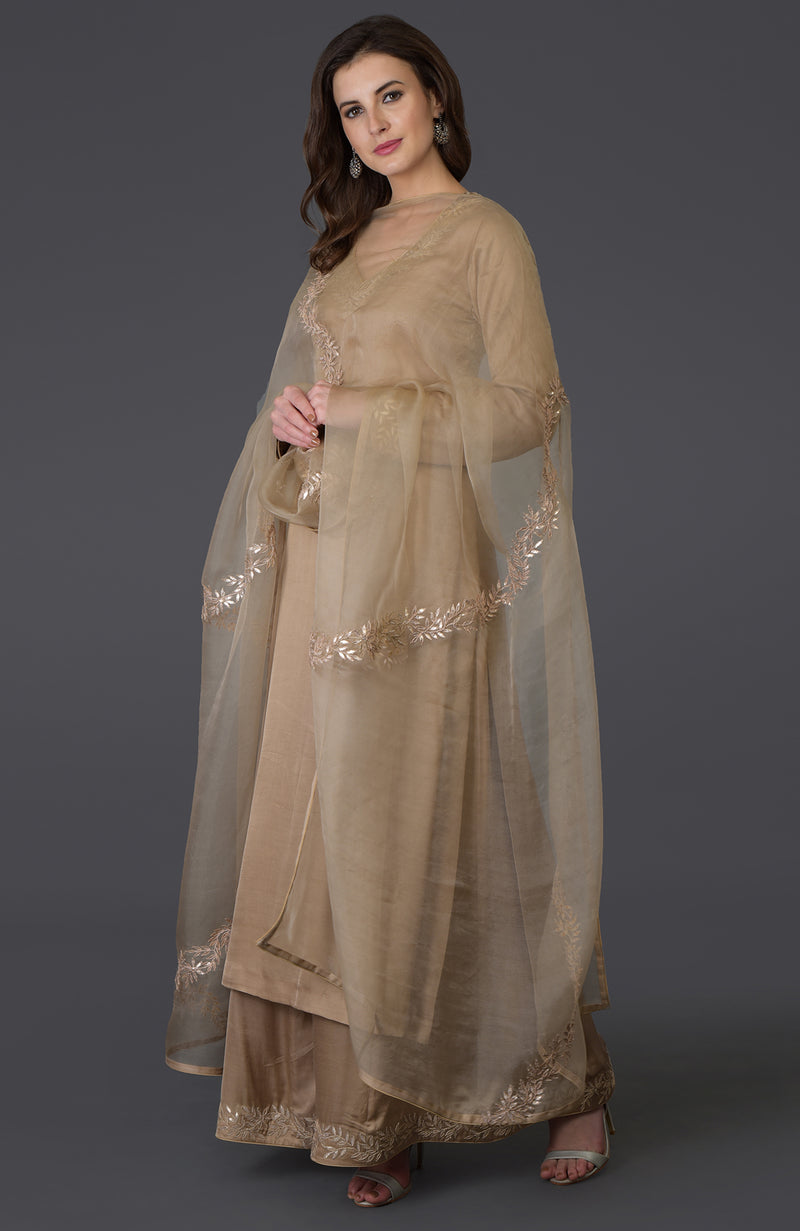 Beige Gota Patti Work Farshi Palazzo Suit