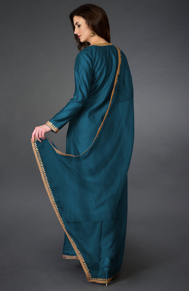 Peacock Blue Marori and Sequin Work Farshi Palazzo Suit