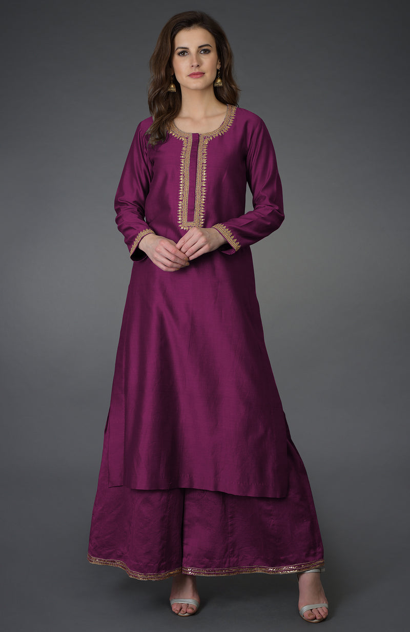Peacock Pink Marori and Sequin Work Farshi Palazzo Suit