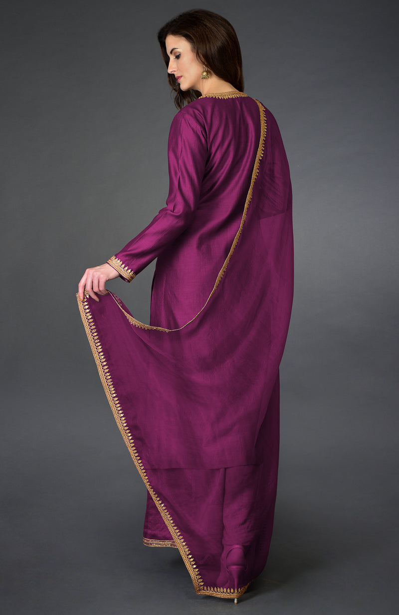 Peacock Pink Marori and Sequin Work Farshi Palazzo Suit