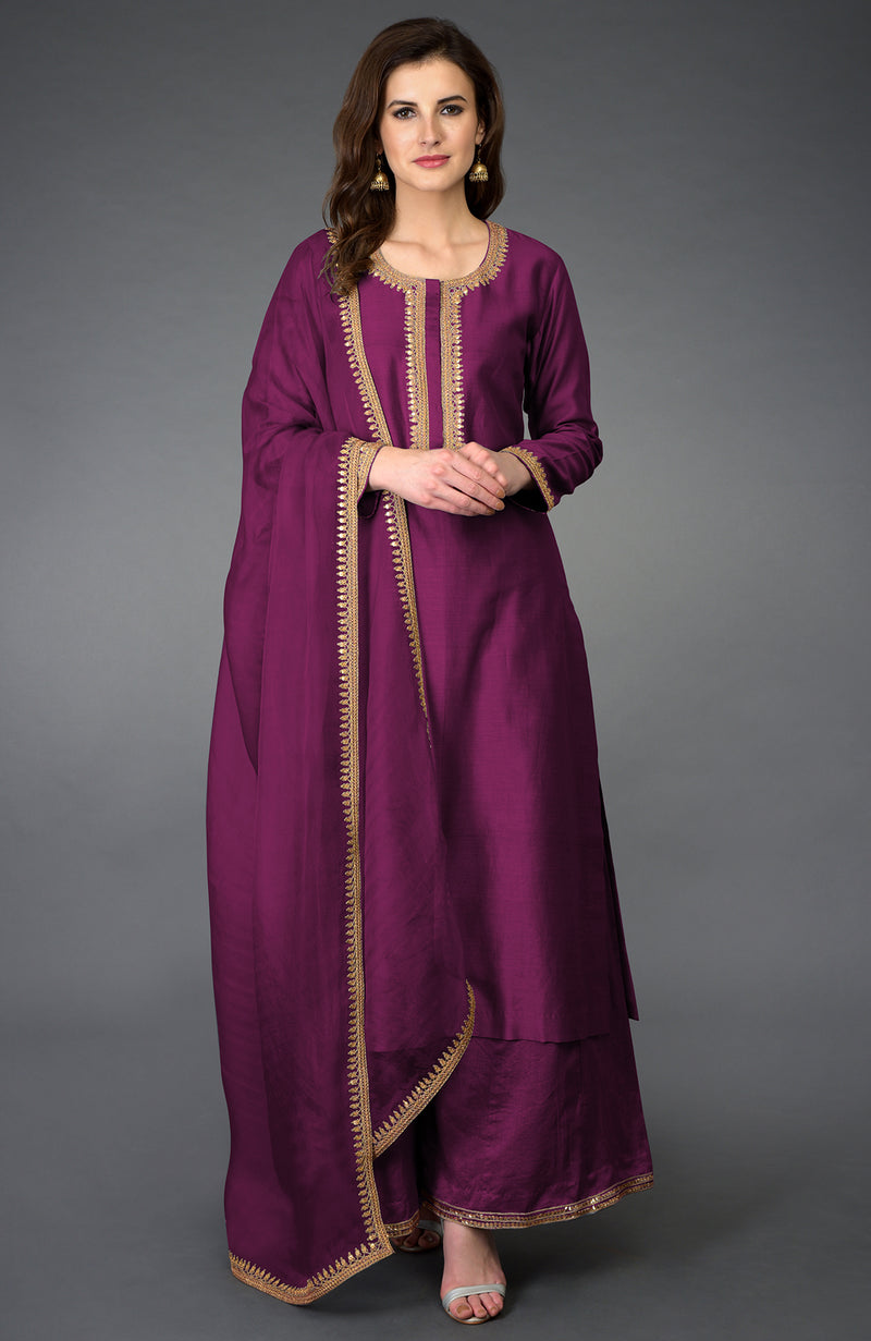 Peacock Pink Marori and Sequin Work Farshi Palazzo Suit