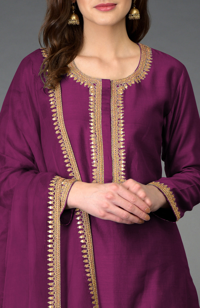 Peacock Pink Marori and Sequin Work Farshi Palazzo Suit