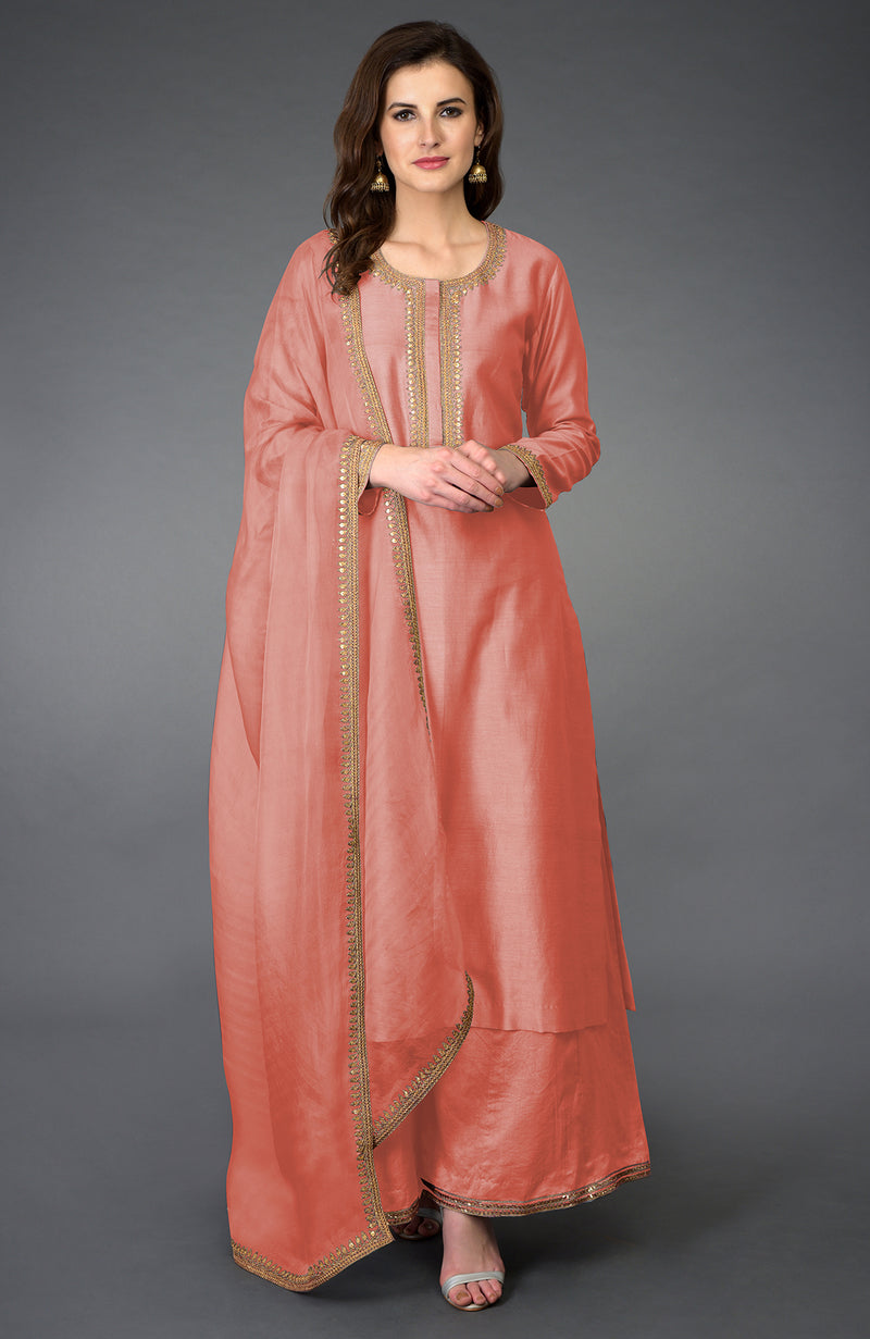 Peacock Pink Marori and Sequin Work Farshi Palazzo Suit