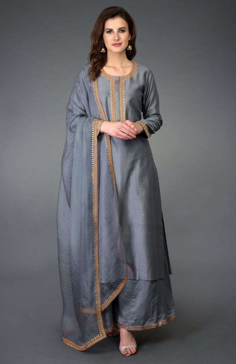 Peacock Blue Marori and Sequin Work Farshi Palazzo Suit