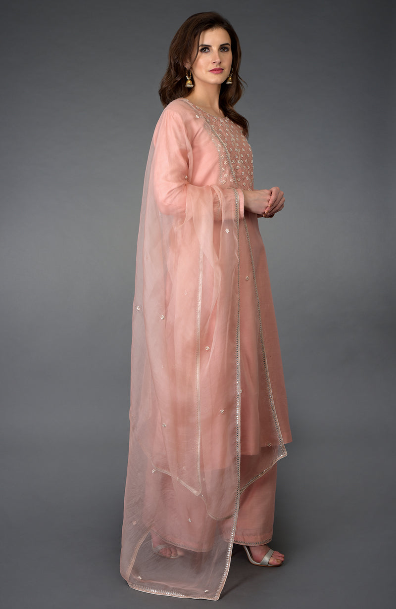 Pressed Rose Zardozi Gota Patti & Pearl Beads Farshi Suit