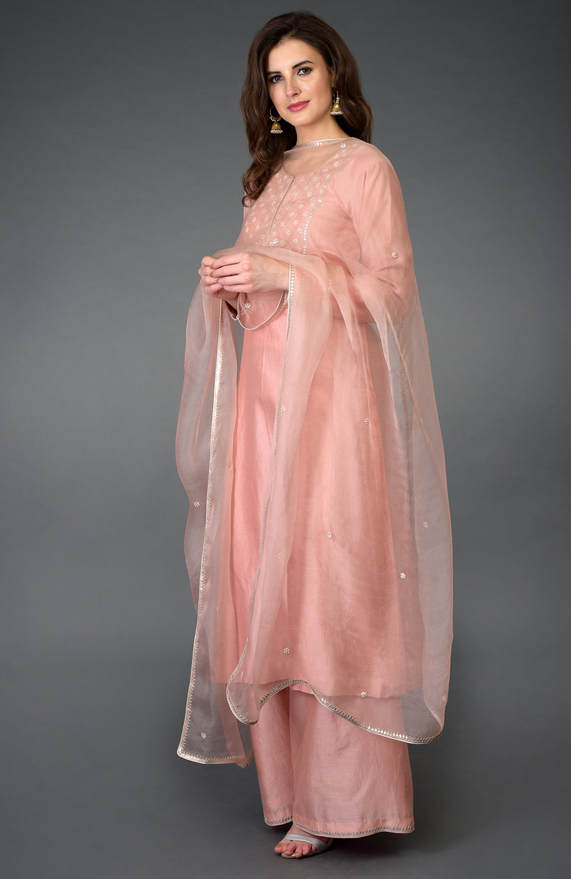 Pressed Rose Zardozi Gota Patti & Pearl Beads Farshi Suit