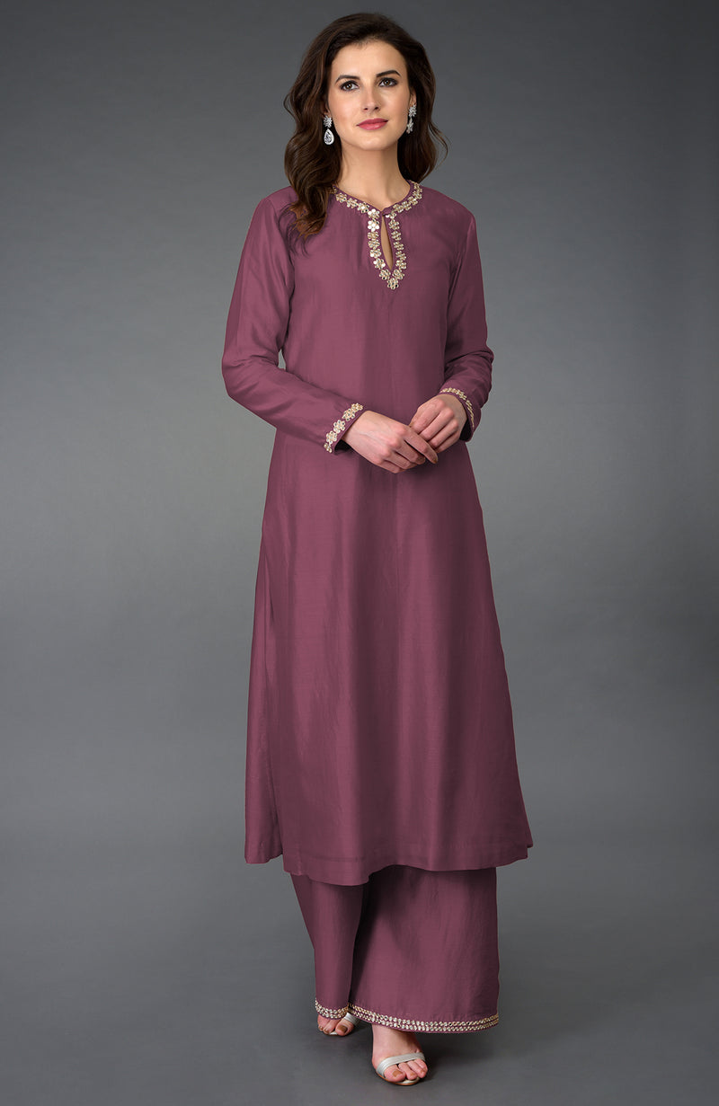 Burgundy Purple Gota Patti and Mirror Work Farshi Palazzo Suit