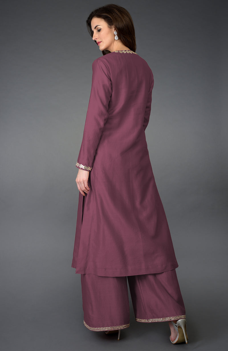 Burgundy Purple Gota Patti and Mirror Work Farshi Palazzo Suit