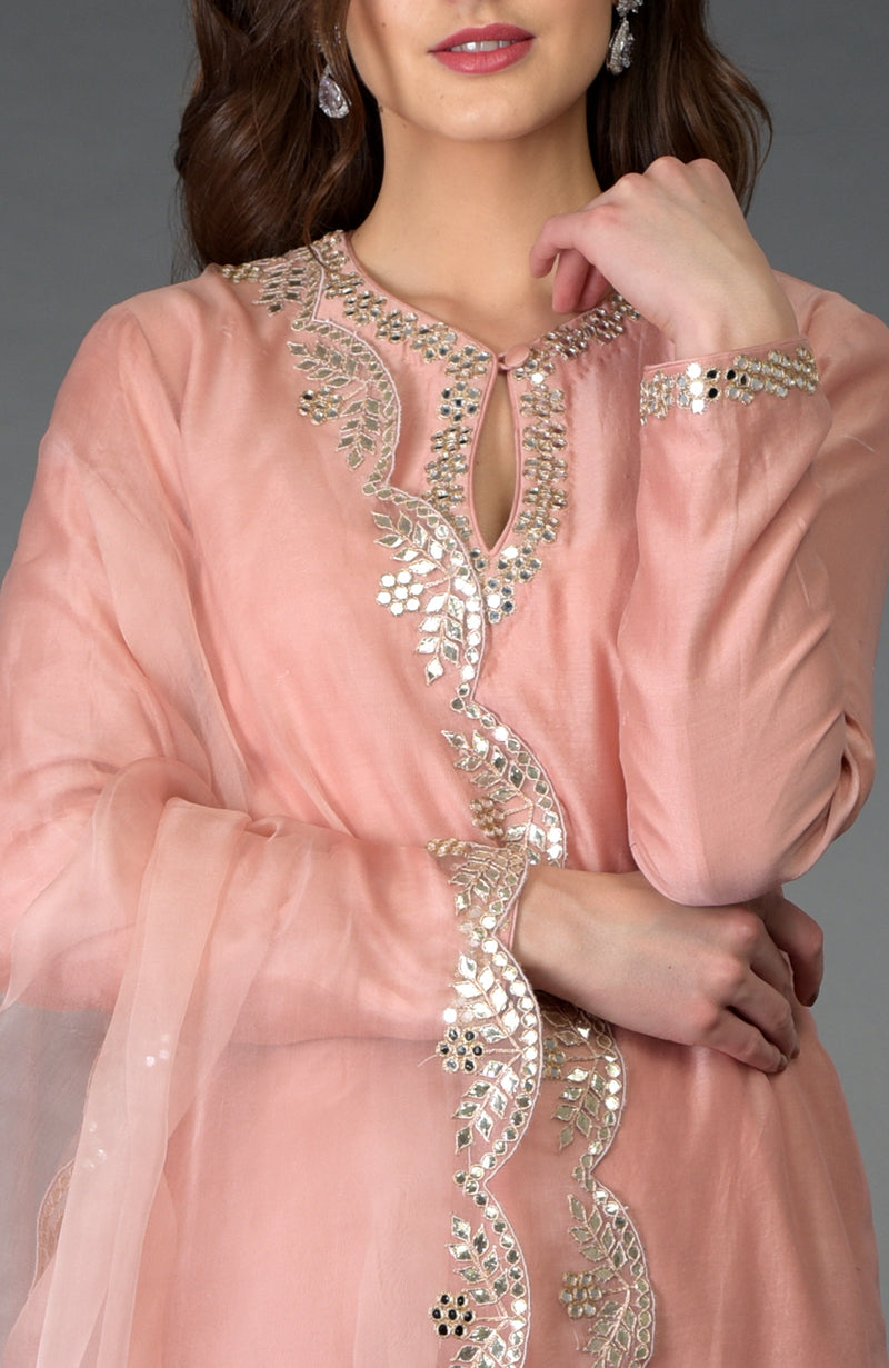 Pressed Rose Gota Patti and Mirror Work Farshi Palazzo Suit