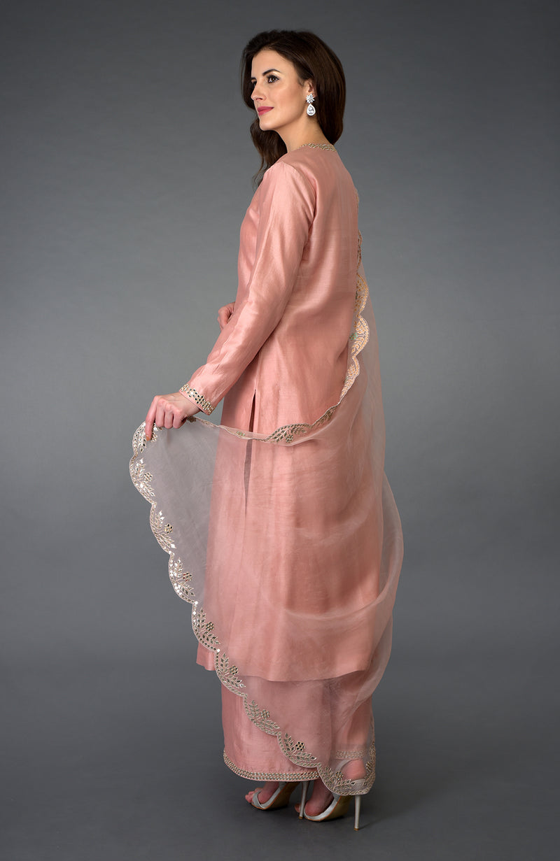 Pressed Rose Gota Patti and Mirror Work Farshi Palazzo Suit