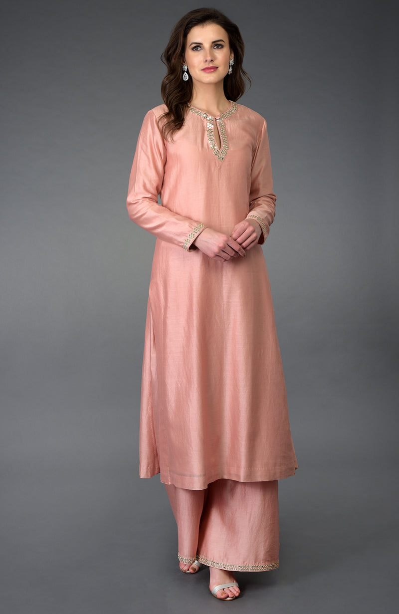 Pressed Rose Gota Patti and Mirror Work Farshi Palazzo Suit