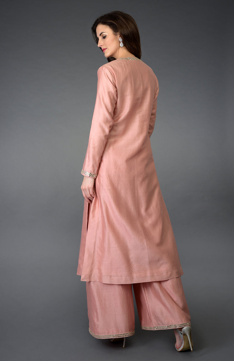 Pressed Rose Gota Patti and Mirror Work Farshi Palazzo Suit