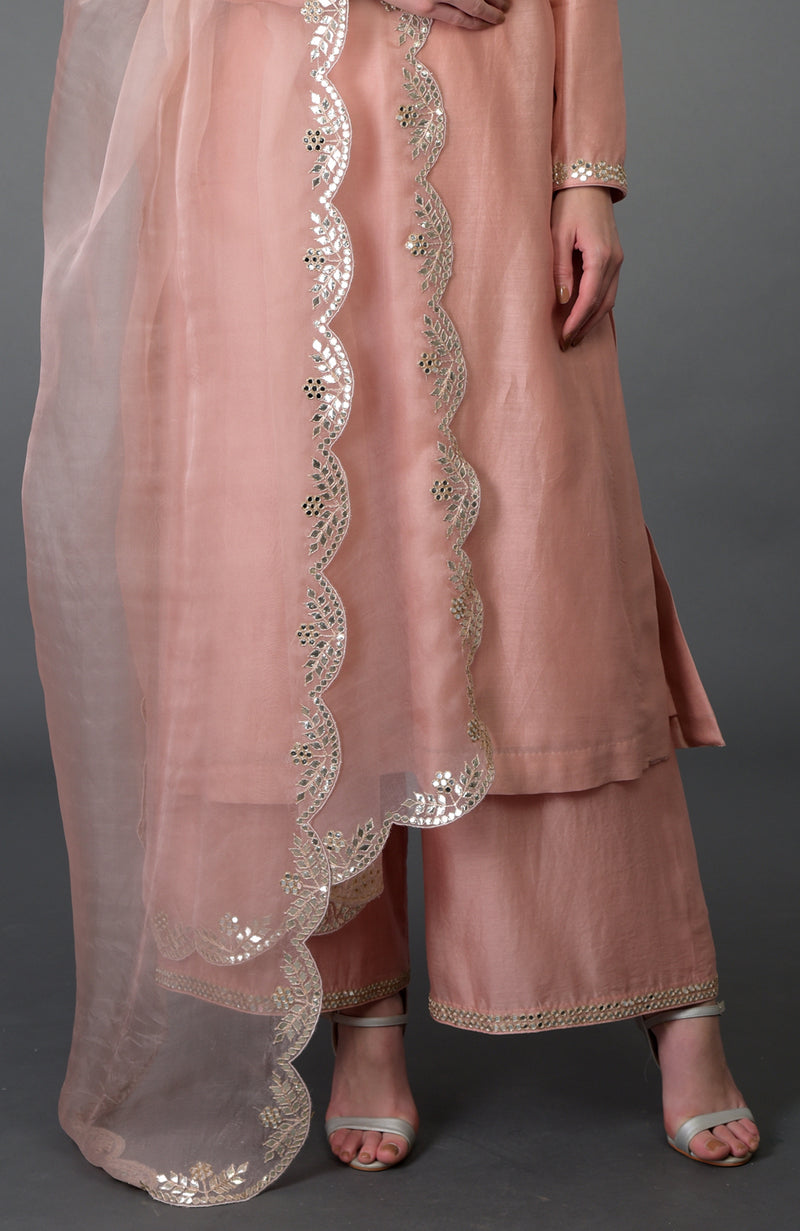 Pressed Rose Gota Patti and Mirror Work Farshi Palazzo Suit