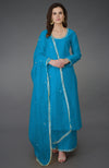 Teal Zardozi and Crystal Work Farshi Palazzo Suit