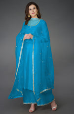 Teal Zardozi and Crystal Work Farshi Palazzo Suit