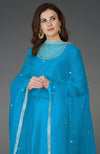 Teal Zardozi and Crystal Work Farshi Palazzo Suit